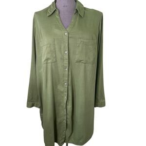 Terra ‘& Sky Shirt Dress Women’s size 1X green Roll tab Sleeves Pockets